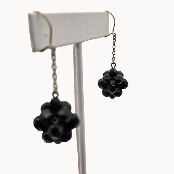 Whimsigoth Dark Academia Retro Glam Party Black Bead Cluster Dangle Drop Earring - Picture 4 of 7